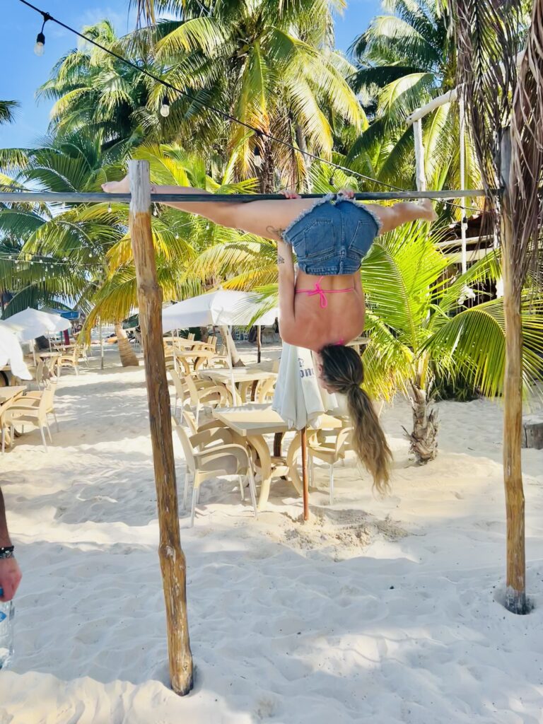 working out on the beach on the island of Isla Mujeres