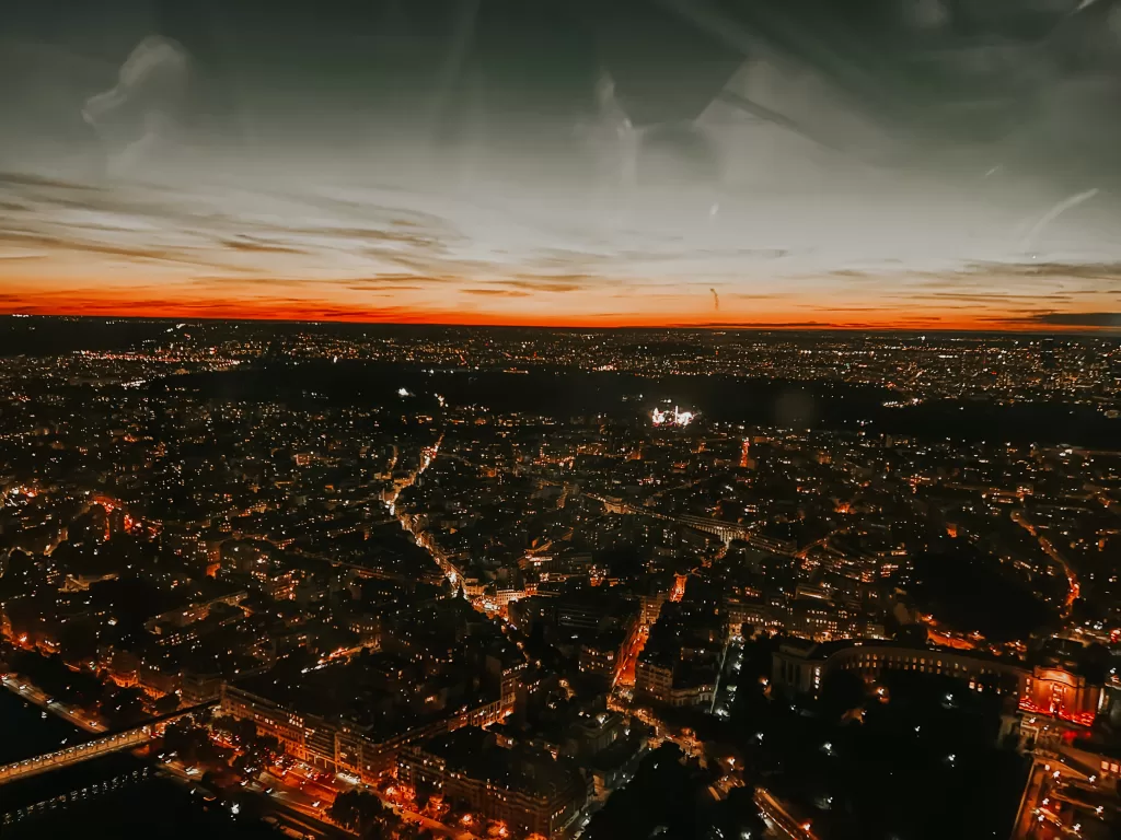 View of Paris at night from the eiffel tower