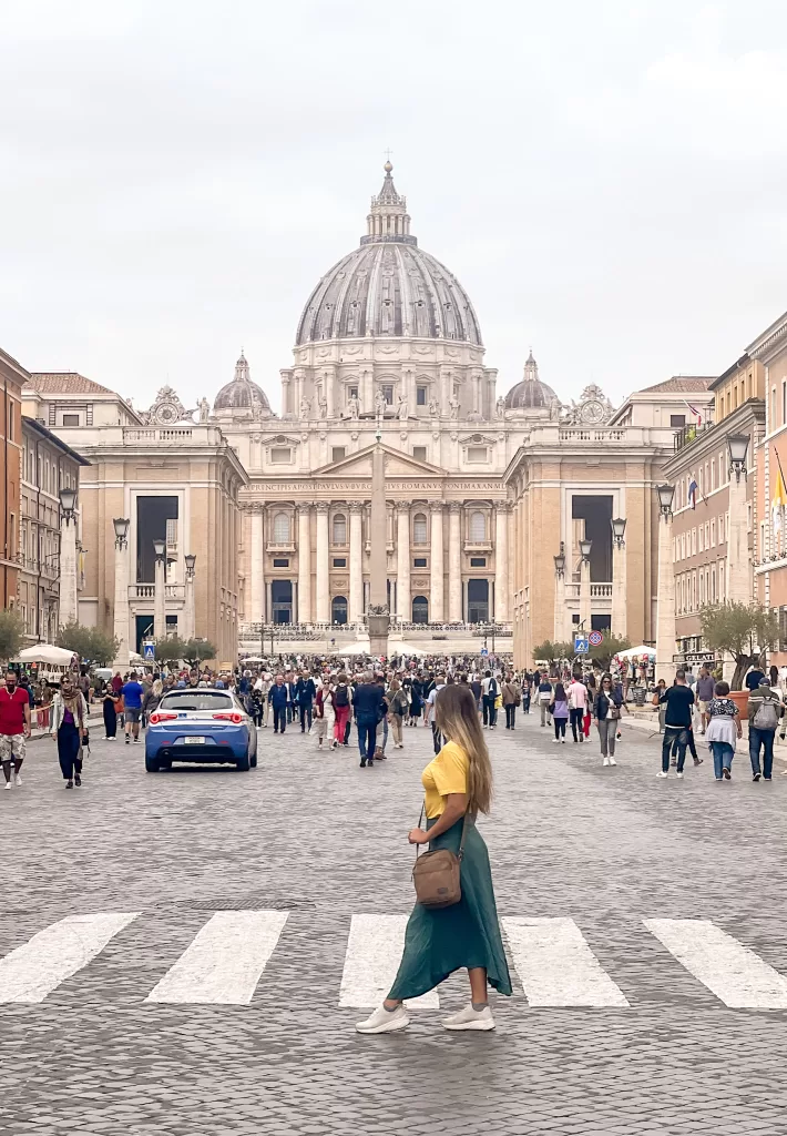 Walking in front of St. Peter's Basilica in the Vatican City