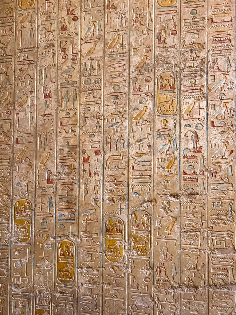 Wall Carvings inside a tomb at the Valley of Kings in Luxor, Egypt