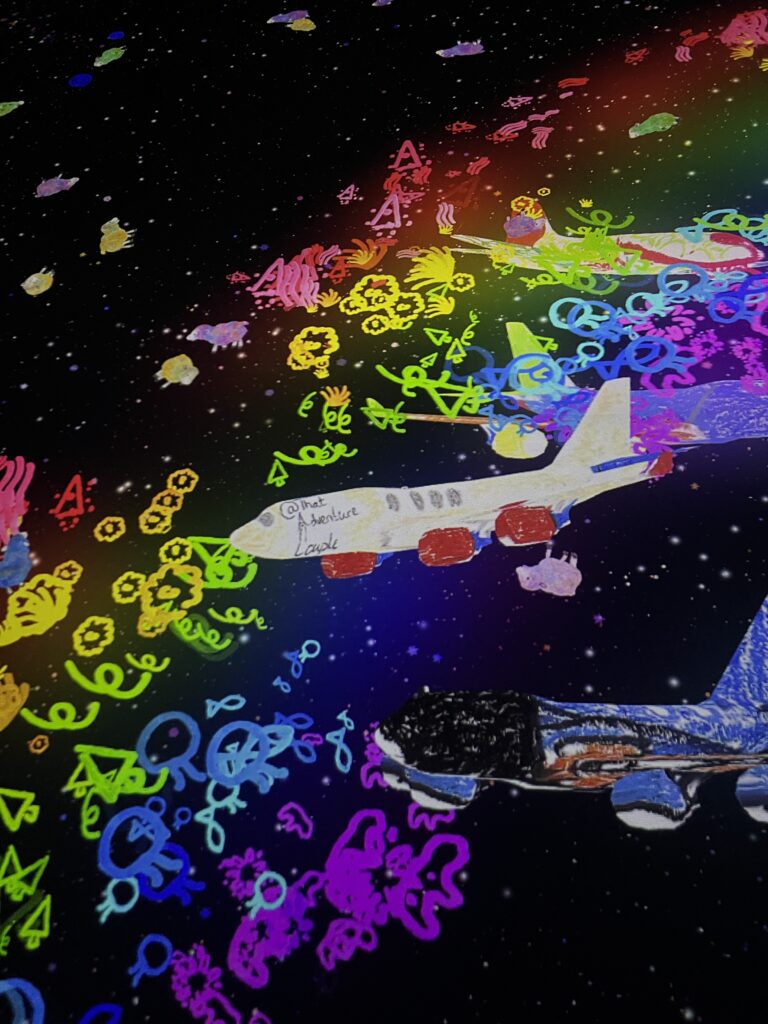 Interactive plane simulation with a colored plane in Singpapore