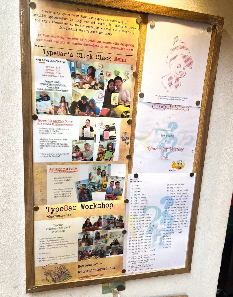 Menu and examples regarding the Type8ar in Singapore