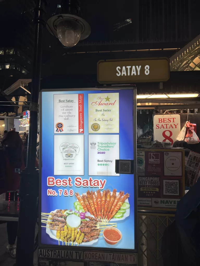 Sign for Satay street food vendor of Satay 8 in Singapore