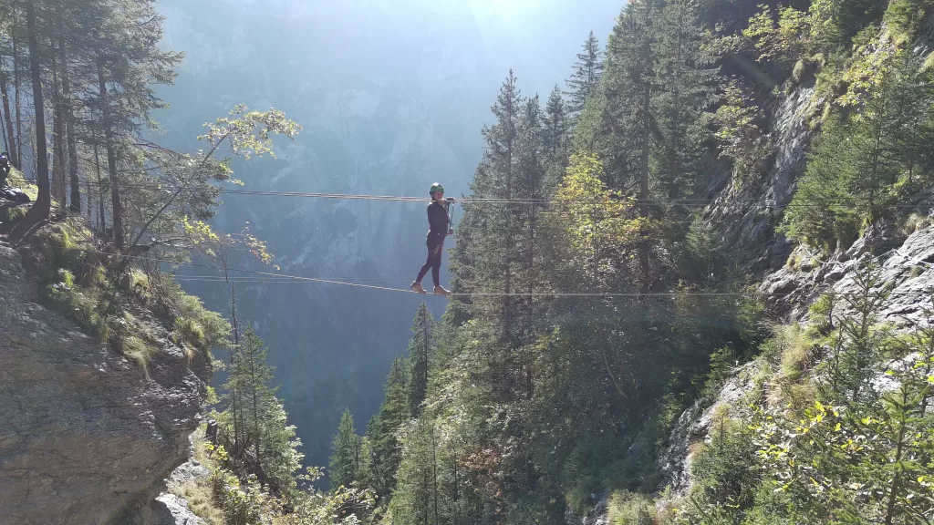 Tightrope portion of the via ferrata in Mürren.