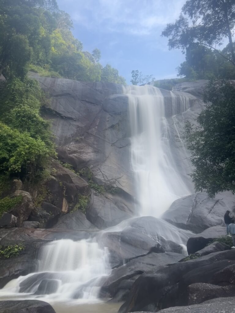 View of Seven Wells waterfall flowing strongly on Langkawi island in Malaysia